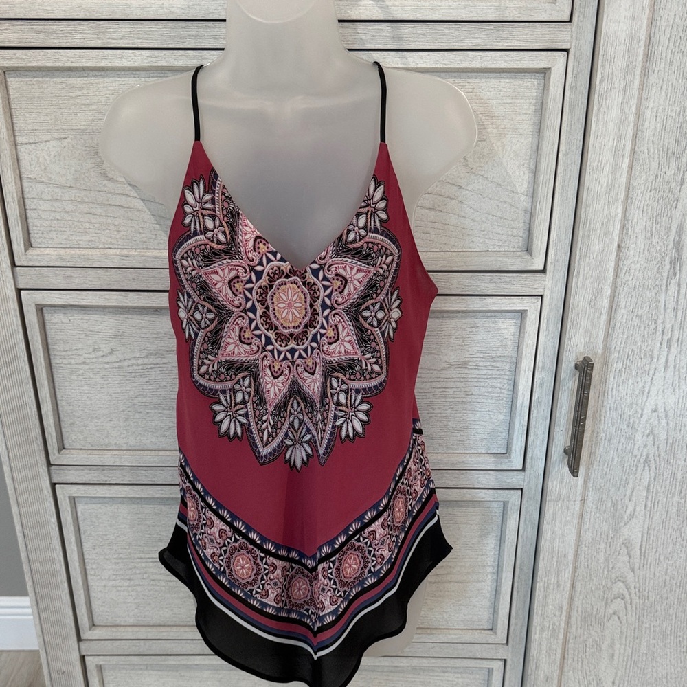 Women's A BYER Burgundy and Black Paisley Top